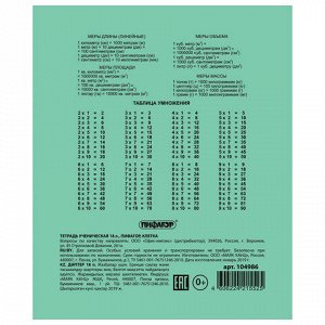 Тетрадь, ЗЕЛЁНАЯ обложка, 18 л., ПИФАГОР, офсет №2 ЭКОНОМ, клетка с полями, 104986