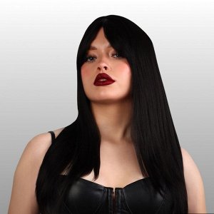 Парик искусственный, с чёлкой, имитация кожи, 60 см, 240 г, чёрный