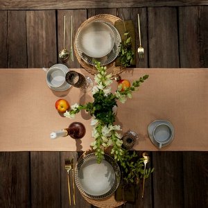 Дорожка на стол Этель ECO, бежевая, 40*136 см, 70% хлопок, 30% лён, 190 г/м*