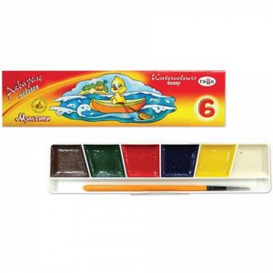 Краски акварельные ГАММА "Мультики",  6 цв, медовые, с кистью, картонная коробка, 211047