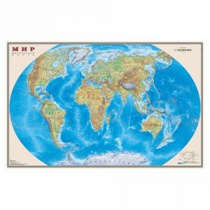 Карта настенная "Мир. Физ. карта", М-1:25млн, размер 122*79с
