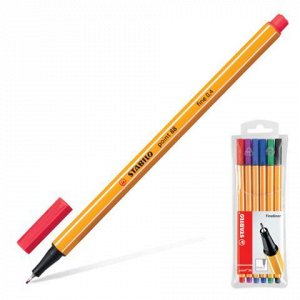 Ручки капиллярные STABILO, НАБОР 6шт, Point, 0,4мм, (голуб,