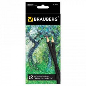 Карандаши цветные BRAUBERG "Artist line", 12 цв, черный корп