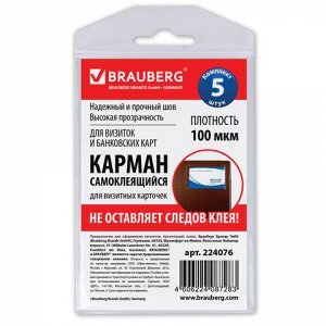 Карманы самоклеящиеся BRAUBERG, КОМПЛЕКТ 5шт, 65*98мм, для в