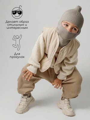 Шапка шлем детская Amarobaby Pure Love Cold вязаная, коричневый