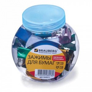 Зажимы для бумаг BRAUBERG, КОМПЛЕКТ 19мм/15 шт, 25мм/10 шт,