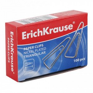 Скрепки ERICH KRAUSE 25 мм металл. треугол., 100 шт., в карт