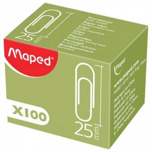 Скрепки MAPED (Франция) 25 мм металл., с отгибом, 100 шт., в