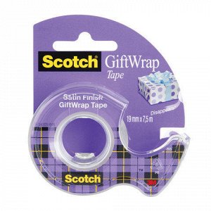 Клейкая лента 19ммх7,5м  SCOTCH Satin, полуматовая, на диспе