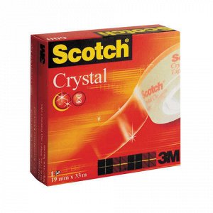 Клейкая лента19ммх33м канцелярская SCOTCH Crystal, прозрачна