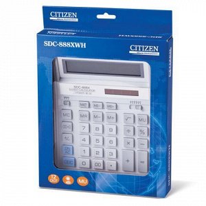 Калькулятор CITIZEN настольный SDC-888ХWH, 12 разрядов, двой