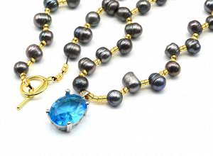 Бусы из черного жемчуга с подвеской из циркона 15*20мм, 57см