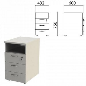Тумба приставная "Этюд" (ш432*г600*в750 мм), 3 ящика, замок,