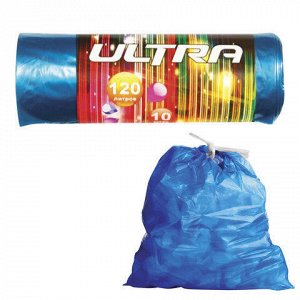 Мешки д/мусора 120л, завязки, синие, в рулоне 10шт, ПВД, 30м