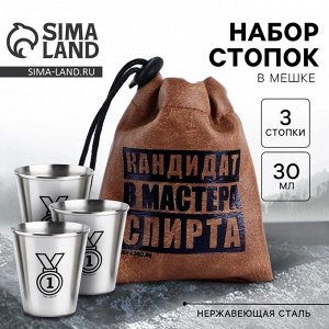 Подарочный набор стопок в мешке из кожзама «Мастер спирта», 3 шт х 70 мл