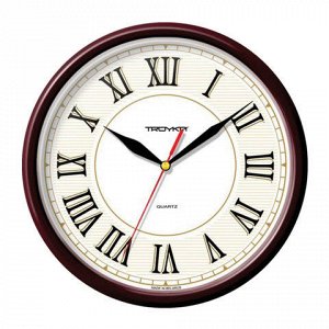 Часы настенные TROYKA 91931915 круг, белые, коричневая рамка