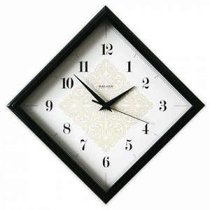 Часы настенные САЛЮТ П-2Е6-421 ромб, белые, черная рамка, 28