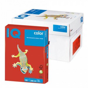 Бумага IQ (АйКью) color А3, 120 г/м, 250 л., интенсив коралл