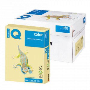 Бумага IQ (АйКью) color А3, 160 г/м, 250 л., пастель желтая