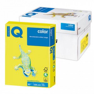 Бумага IQ (АйКью) color А3, 80 г/м, 500 л., неон желтая NEOG