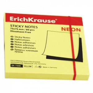 Блок самоклеящ. (стикер) ERICH KRAUSE НЕОН 75х75 мм 80 листов, желтый, 7336