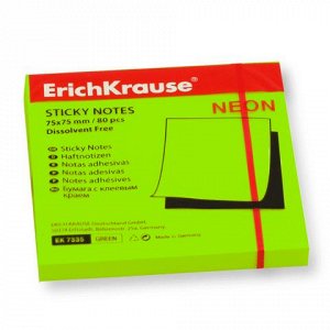 Блок самоклеящ. (стикер) ERICH KRAUSE НЕОН 75х75 мм 80 листов, зеленый, 7335
