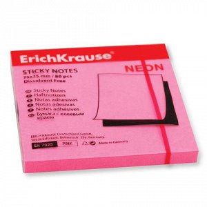 Блок самоклеящ. (стикер) ERICH KRAUSE НЕОН 75х75 мм 80 листов, розовый, 7323