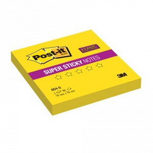 Блок самоклеящ. (стикер) POST-IT Super Sticky 76х76 мм, 90л., неоновый желтый, 654-S