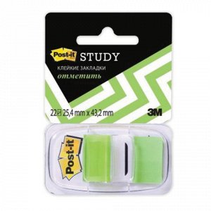 Закладки самоклеящиеся POST-IT Study, пластиковые, 25 мм, 22 шт., зеленые, 680-BG-LRU