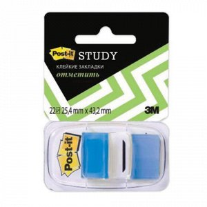 Закладки самоклеящиеся POST-IT Study, пластиковые, 25 мм, 22 шт., синие, 680-BB-LRU