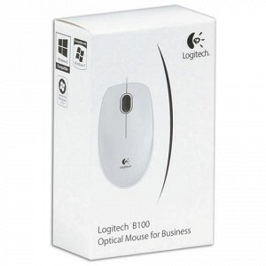 Мышь проводная LOGITECH B100, USB, 2 кнопки+1 колесо-кнопка,