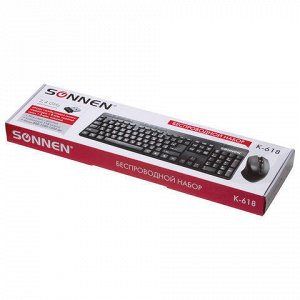 Набор беспроводной SONNEN K-618, клавиатура 114 клавиш, мышь 4 кнопки 1600 dpi, черный,512656