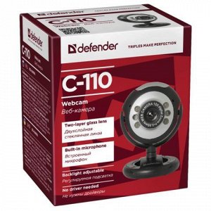 Веб-камера DEFENDER C-110, 0.3Мп,микрофон,USB 2.0/1.1+3.5мм