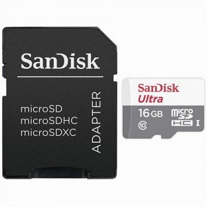 Карта памяти microSDHC 16GB SANDISK Ultra UHS-I U1, 48 Мб/се