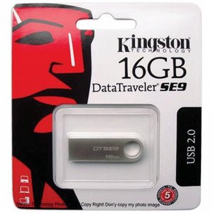 Флэш-диск 16GB KINGSTON Data Traveler SE9 USB 2.0, металл. к