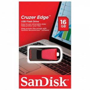 Флэш-диск 16GB SANDISK Cruzer Edge USB 2.0, черный, SDCZ51-0
