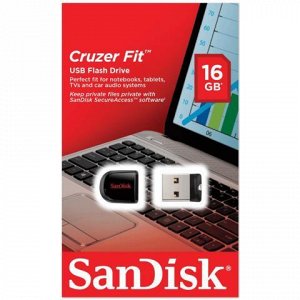 Флэш-диск 16GB SANDISK Cruzer Fit USB 2.0, черный, SDCZ33-01