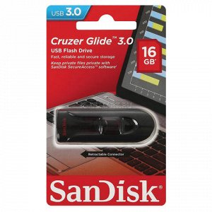 Флэш-диск 16GB SANDISK Cruzer Glide USB 3.0, черный, SDCZ600