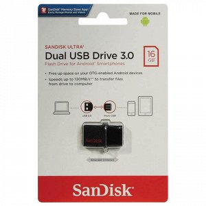 Флэш-диск 16GB SANDISK Ultra Android Dual USB 3.0, черный, S