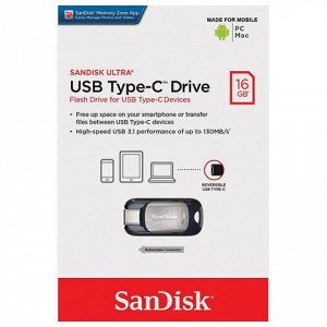 Флэш-диск 16 GB, SANDISK Ultra, USB 3.0 Type-C, черный, Z450-016G-G46