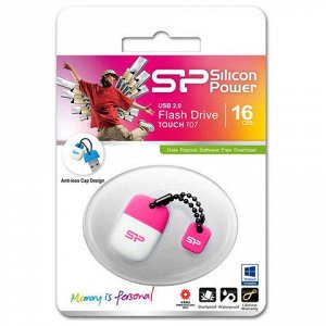 Флэш-диск 16GB SILICON POWER Touch T07 USB 2.0, белый/розовы