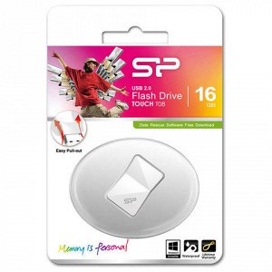 Флэш-диск 16GB SILICON POWER Touch T08 USB 2.0, белый, SP016