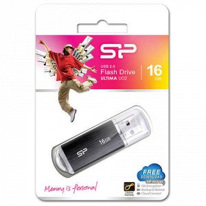 Флэш-диск 16GB SILICON POWER Ultima U02 USB 2.0, черный, SP0