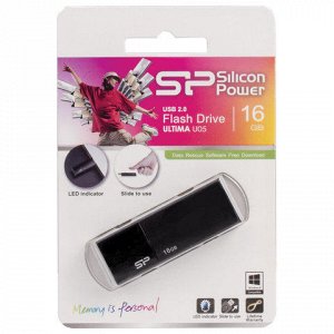 Флэш-диск 16GB SILICON POWER Ultima U05 USB 2.0, черный, SP0