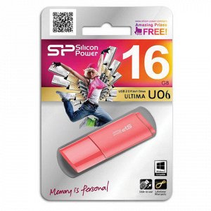 Флэш-диск 16 GB, SILICON POWER Ultima U06, USB 2.0, розовый, SP16GBUF2U06V1P