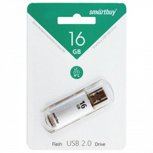 Флэш-диск 16GB SMARTBUY V-Cut USB 2.0, металл. корпус, сереб
