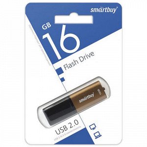 Флэш-диск 16GB SMARTBUY X-Cut USB 2.0, металл. корпус, корич