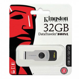 Флэш-диск 32GB KINGSTON DataTraveler SWIVL USB 3.0, черный/с