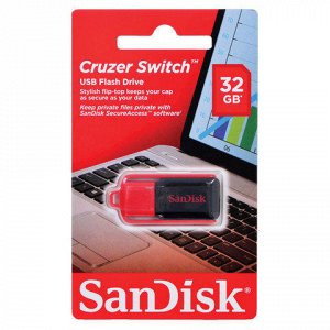 Флэш-диск 32GB SANDISK Cruzer Switch USB 2.0, черный/красный
