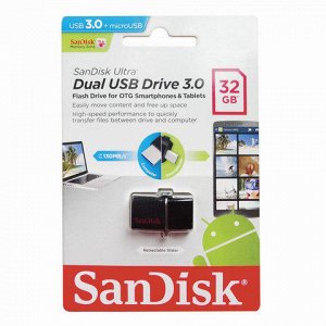 Флэш-диск 32GB SANDISK Ultra Android Dual USB 3.0, черный, S